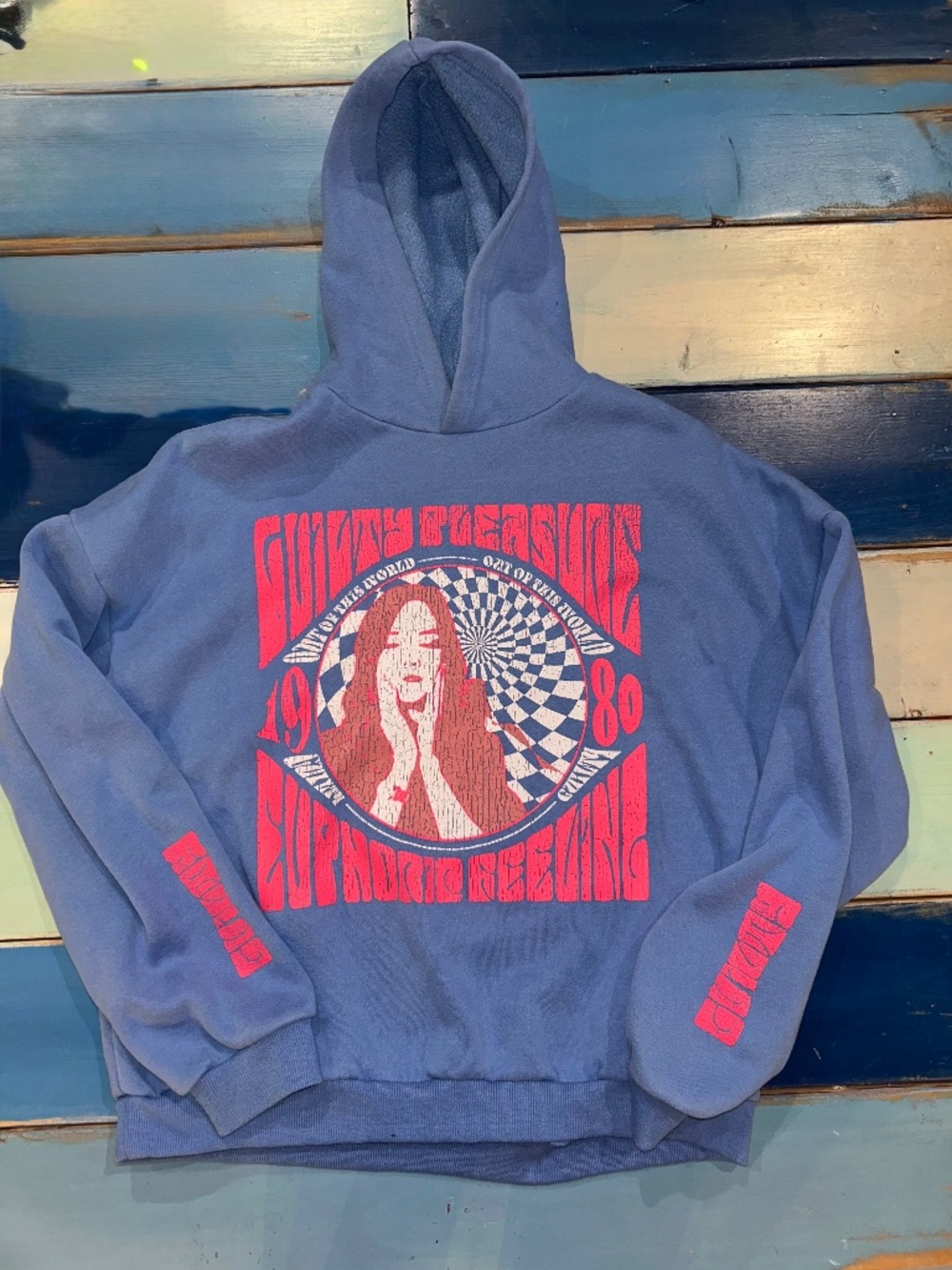 Edikted Guilty Pleasure Graphic Pullover Hoodie Blue Medium